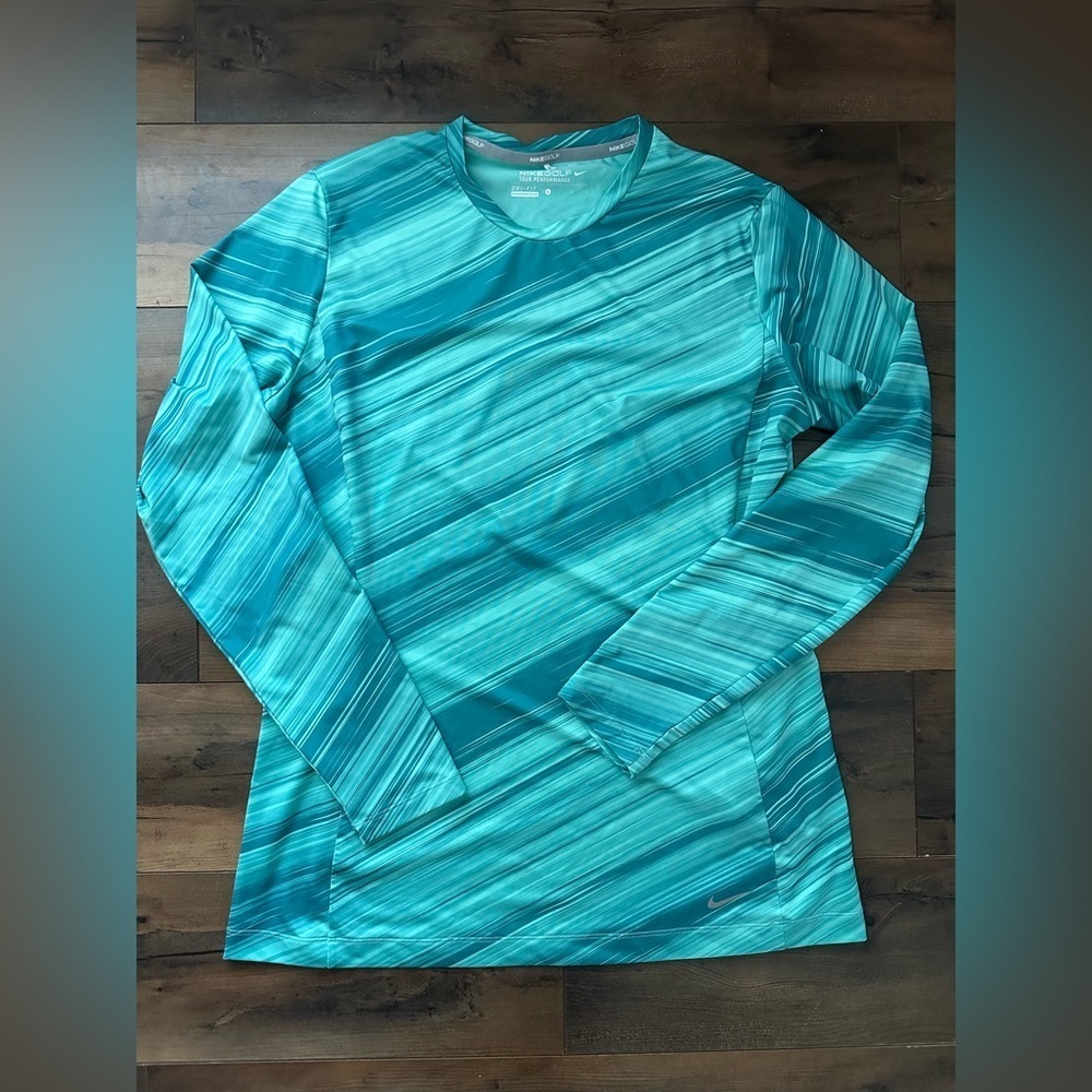 Nike Golf Tour Performance Dri-Fit Long Sleeve Shirt | Teal Striped | Men’s L